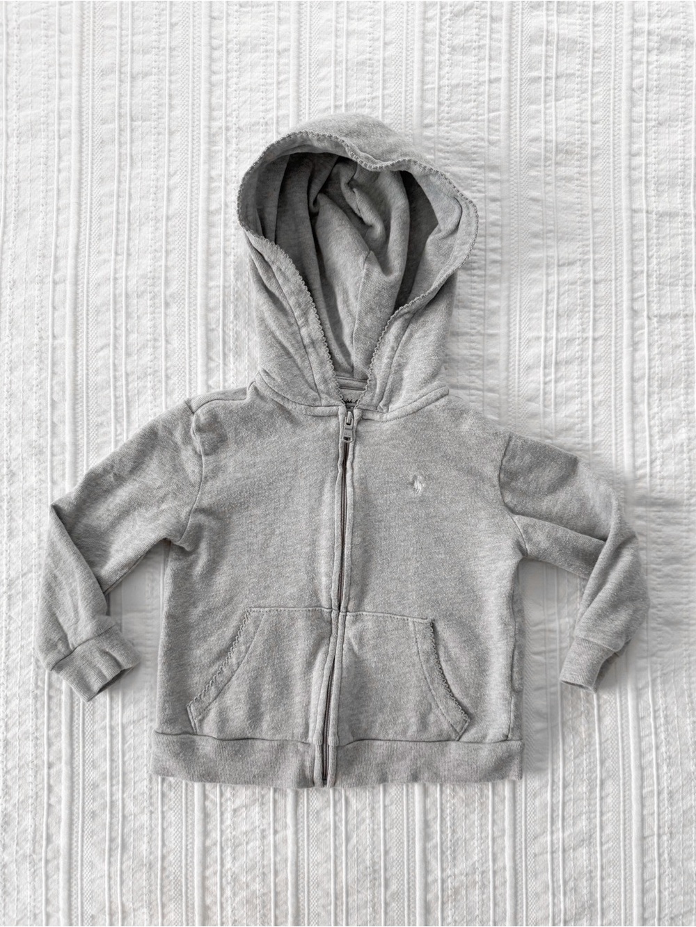 Ralph Lauren Baby Toddler 100% Cotton Fleece Full-Zip Hoodie Light Gray 24M
